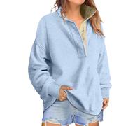 Sweat Shirt Mignon pour Femme, Oversize, à Boutons, Manches Longues, Bleu Clair, Taille L