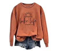 Sweat-shirt noir à capuche pour femme avec inscription « Fashion is The Life » à manches longues et col rond en velours côtelé, Orange, M