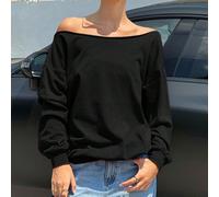 Sweat-shirt noir ample avec épaule asymétrique pour femmes, nouvelle arrivée de début d'automne, Top à manches longues L,M,S,XL,XS,XXL,XXS,XXXL,XXXXLTissu tricoté