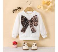 Sweat-shirt oversize à col rond brillant avec nœud léopard pailleté pour jeune fille. Convient au printemps, à l'automne et à l'hiver. S'associe bien avec différents pantalons, jupes et vestes. Polyva