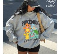 Sweat-shirt oversize à col rond et imprimé Pokémon Pikachu, Petit Dragon de Feu, Tortue Jenny, Grenouille Mythique, Hauts décontractés en coton pour femme, Sweat-shirt confortable à épaules tombantes,