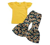 Sweat-Shirt + Pantalon Deux Pièces pour Fille Toddler Girls Solid T Shirt Tops Sunflowers Print Flared Pants Set Casual Clothes Outfits Ensemble Fille 7 Ans Hiver