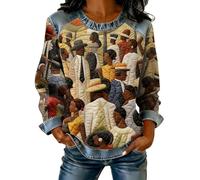 Sweat-shirt patchwork en denim pour femme - Haut en jean - Pull de célébration afro-américaine - T-shirt ample à manches longues - Élégant - Col rond - Hauts tendance - Y2K Streetwear, P noir., XXL