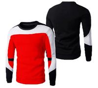 Sweat-shirt Patchwork Homme Sans Capuche T-shirt Homme Manches Longues Élastique Maillots Homme Manches Longues Fantaisie Sweat-shirt Travail Homme, rouge, XL