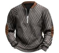 Sweat-Shirt Polaire Zippé pour Homme Pull de Travail Grandes Tailles avec Fermeture éclair 1/4 Top avec Poches pour Patchwork Sweatshirt Cordon de Serrage Soft Loungewear Col à Bouton Pull #1