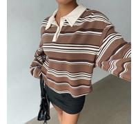 Sweat-shirt polo rayé pour femmes, automne/hiver, style collège rétro Y2K 2 en 1, Top décontracté L,M,S,XL,XSRayéTricot côtelé