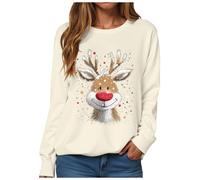 Sweat-Shirt Polyvalent de Noël pour Femme - Pull Chaud et Confortable pour les Sorties Hivernales - Design Festif Moderne - Idéal pour les Célébrations, le Travail et les Week-ends (12-Beige, XXL)