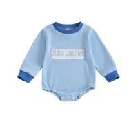 Sweat-shirt pour bébé garçon, barboteuse Jesus Loves Me avec lettres, surdimensionné, manches longues, col rond, combinaison une pièce, tenue d'automne et d'hiver, Blue Jesus Loves Me, 0-3 mois