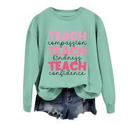 Sweat-shirt pour enseignant à col ras du cou - Haut graphique pour enseigner la compassion la gentillesse - Confiance - Décontracté et confortable - Manches longues - Pour femme, vert clair, XXL