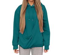 Sweat-shirt pour femme avec capuche, détails de poche et forme générale claire, en polyester, pour les saisons fraîches, combinaison de tenues décontractées, silhouette facile à porter