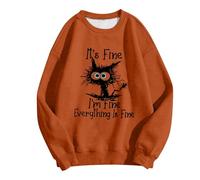 Sweat-shirt pour femme avec chat stressé - Pull amusant avec inscription « It's Fine, I'm Fine » - Haut humoristique pour la folie quotidienne, Style_z01 Orange, XL