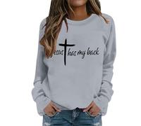 Sweat-shirt pour femme avec imprimé déclaration chrétienne - Pull à manches longues avec inscription Jesus Has My Back - Haut décontracté avec message de foi, Style_b06 Gris, M
