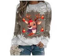 Sweat-shirt pour femme avec imprimé rennes de Noël, col rond, pull de vacances confortable pour femmes 4 été femmes, or, S