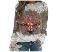 Sweat-shirt pour femme avec imprimé rennes de Noël, col rond, pull de vacances confortable pour femmes 8 chemise surdimensionnée pour femmes, or, XL