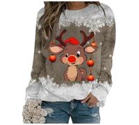 Sweat-shirt pour femme avec imprimé rennes de Noël, col rond, pull de vacances confortable pour femmes 6 veste de survêtement sans femmes, or, L