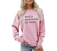 Sweat-shirt pour femme avec inscription en allemand « Easily Distracted by Books » pour les rats de bibliothèque | Haut décontracté pour les rats de lecture et les bibliothécaires, Style_p06 Rose, XL
