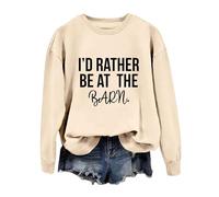 Sweat-shirt pour femme avec inscription en allemand « I'd Rather be at The barn » - Haut décontracté pour les cavalières et la vie quotidienne à l'écurie, Style_o01 Beige, L