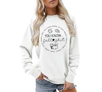 Sweat-shirt pour femme avec inscription humoristique d'automne - Pull décontracté pour la saison confortable - Haut confortable pour les amateurs d'automne, Style_o12 Blanc, L