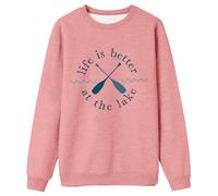 Sweat-shirt pour femme avec inscription « Life is Better at The Lake » - Pull à manches longues avec motif pagaies - Haut confortable pour les vacances et les loisirs, Style_p06 Rose, M
