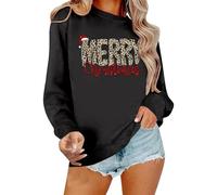 Sweat-shirt pour femme avec inscription « Merry Christmas » dans un motif léopard - Pull à manches longues pour la période de Noël - T-shirt décontracté à col rond avec imprimé animal, Stil_t02 Noir