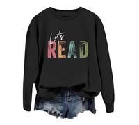 Sweat-shirt pour femme avec livre de lecture « Let's Read » - T-shirt graphique à manches longues - Col rond - Pour enseignant et bibliothèque - Pour femme, Noir , XXL