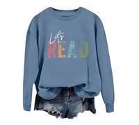 Sweat-shirt pour femme avec livre de lecture « Let's Read » - T-shirt graphique à manches longues - Col rond - Pour enseignant et bibliothèque - Pour femme, bleu, L