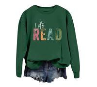 Sweat-shirt pour femme avec livre de lecture « Let's Read » - T-shirt graphique à manches longues - Col rond - Pour enseignant et bibliothèque - Pour femme, Vert armée., L
