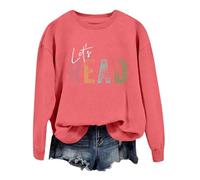 Sweat-shirt pour femme avec livre de lecture « Let's Read » - T-shirt graphique à manches longues et col rond - Pour enseignant et bibliothèque, rouge, S