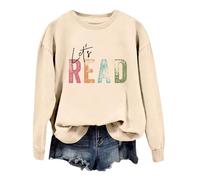 Sweat-shirt pour femme avec livre de lecture « Let's Read » - T-shirt graphique à manches longues et col rond - Pour enseignant et bibliothèque, beige, M