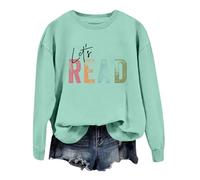 Sweat-shirt pour femme avec livre de lecture « Let's Read » - T-shirt graphique à manches longues et col rond - Pour enseignant et bibliothèque, vert, M