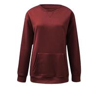 Sweat-shirt pour femme en coton - T-shirt à manches longues pour femme - Col rond - Sweat à capuche basique - Confortable - Couleur unie - T-shirt de sport - Loisirs - Élégant - Manches longues