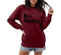 Sweat-shirt pour femme « He's Hunting » pour femme chasseuse - Pull avec inscription en allemand pour la saison de chasse | T-shirt décontracté à manches longues pour partenaires de chasseurs