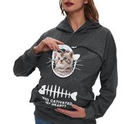 Sweat-shirt pour femme « Pet Holding » avec capuche et poches avant, convient pour chiots, chatons et petits animaux domestiques, grand porte-poche