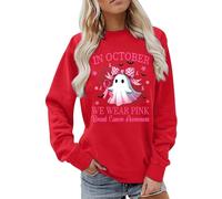 Sweat-shirt pour femme pour le mois d'octobre du cancer du sein - Pull rose avec fantôme et nœud rose - Haut de déclaration pour la sensibilisation au cancer du sein, Style_z08 rouge, 3XL