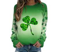 Sweat-shirt pour femme - Pull décontracté et léger pour la Saint-Patrick - Tunique imprimée trèfle irlandais - Haut vert à manches longues et col rond - Chemisier ample pour la Saint-Patrick - Tenue
