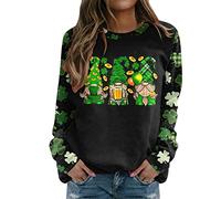 Sweat-shirt pour femme - Pull décontracté et léger pour la Saint-Patrick - Tunique imprimée trèfle irlandais - Haut vert à manches longues et col rond - Chemisier ample pour la Saint-Patrick - Tenue