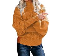 Sweat-shirt pour femme sans capuche chaud en coton tricoté pour femme - Col roulé - Pull d'hiver à manches longues avec rayures - Pull thermique à col roulé - Pull ample - Pull de sport surdimensionné