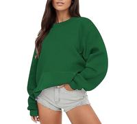 Sweat-shirt pour femme sans capuche fine - Pull adolescente fille Y2K - Sweat à capuche basique - Pull à manches longues - Pull surdimensionné - Pull baggy - Haut de sport - Col rond - T-shirt à