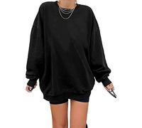 Sweat - Shirt pour Femmes Pull à Manches Longues avec Col Rond Pull De Chemise Doux Et Confortable De Couleur Solide (Le Noir,XL)