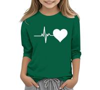 Sweat-shirt pour filles et garçons - Pull à col rond avec motif cœur - Pull décontracté - Haut pour la rentrée scolaire des jeunes, Vert noir, 3-4 ans