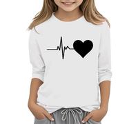Sweat-shirt pour filles et garçons - Pull à col rond avec motif cœur - Pull décontracté - Haut pour la rentrée scolaire des jeunes, blanc, 3-4 ans