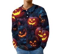 Sweat-shirt pour homme 2025 Automne Tendance Chemises Série Halloween avec imprimé Pull Coupe normale Henley T-shirt Costume d'Halloween pour adulte Léger Respirant T-shirt de sport décontracté, bleu