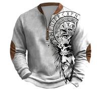 Sweat-shirt pour homme avec motif viking - Pull avec dieu nordique, runes et loup - T-shirt à manches longues avec col zippé, Style M01 Blanc, XL