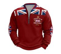 Sweat-shirt pour homme - Imprimé Union Jack - T-shirt à manches longues - Loisirs - T-shirt basique avec fermeture éclair 1/4 - Coupe droite - Pull à manches longues - Pull léger surdimensionné