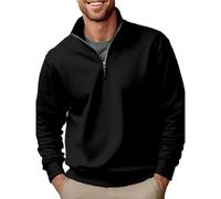 Sweat-shirt pour homme sans capuche avec fermeture éclair 1/4 - T-shirts à manches longues pour homme - Polo de couleur unie - Chemises légères - T-shirt décontracté - Sweat-shirt fin - Sweat basique