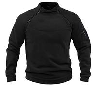Sweat-shirt pour homme sans capuche, pull à manches longues, col montant avec fermeture éclair, mode uni, respirant, thermique, vêtement tactique, pull en peluche, Noir , XL