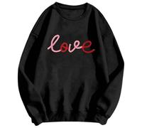 Sweat-shirt pour homme sans capuche Pull avec impression de lettres d'amour Unisexe Col rond T-shirt à manches longues Oversize Respirant Sweater Confortable Long Shirt Homme Romantique Sweat-shirt