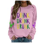 Sweat-shirt pull à la mode pour femme avec col rond et manches longues et imprimé lettres de carnaval dans un style décontracté, Rose, 3XL