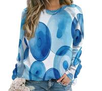 Sweat-Shirt Ras du Cou à Manches Longues Raglan Big Blue Circle pour Femme, Motif Aquarelle, Coupe décontractée, Bleu