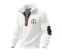 Sweat-shirt rétro à col semi-zippé pour homme, pull chrétien uni, pull doublé en polaire, décontracté, élégant, Jésus bible, imprimé graphique, demi-fermeture éclair, col en polaire, Blanc-C., 3XL